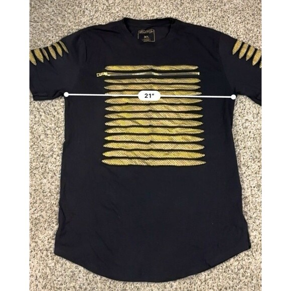 Switch Remarkable Retro Razor Cut T-Shirt Black Sz XL Gold Striped ~ Cotton - Picture 10 of 11